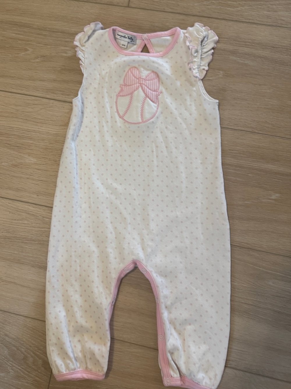 Kids Pink & White One-Piece Romper with Baseball/ Bow